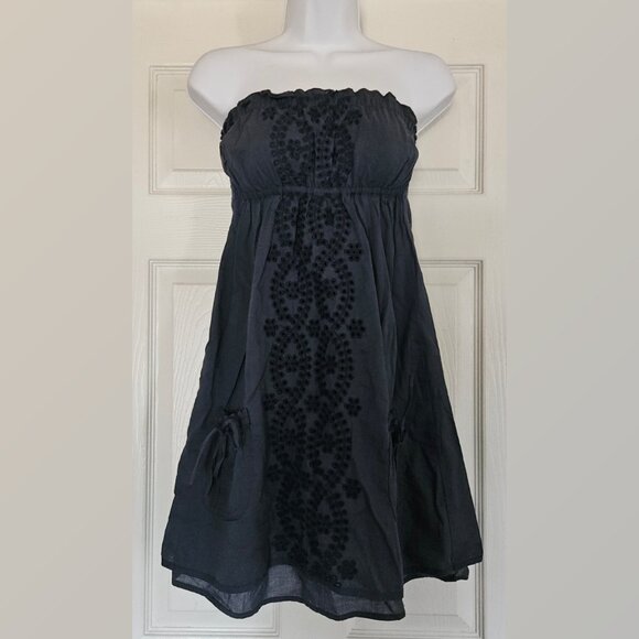 90s/Y2K Vintage Iris Navy Blue Embroidered Badydoll Tube Dress - Picture 1 of 7